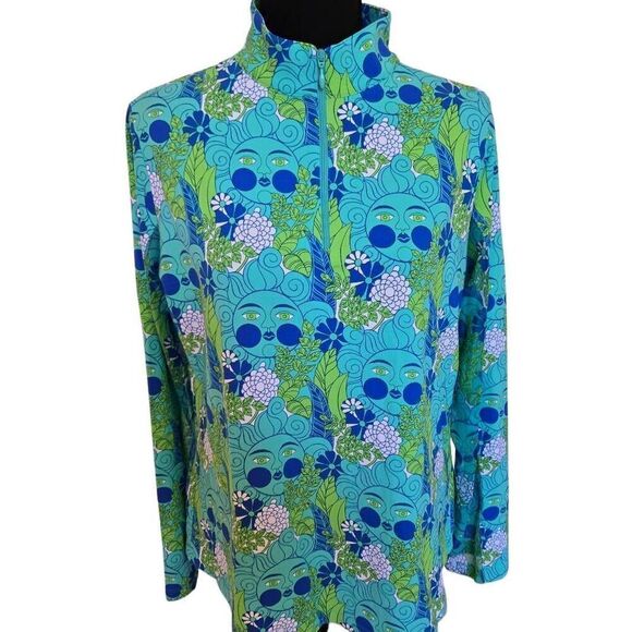 IBKUL Womens Athleisure Sun Protection Icefill Cooling Blue Print Long Sleeve Mo - Picture 1 of 10